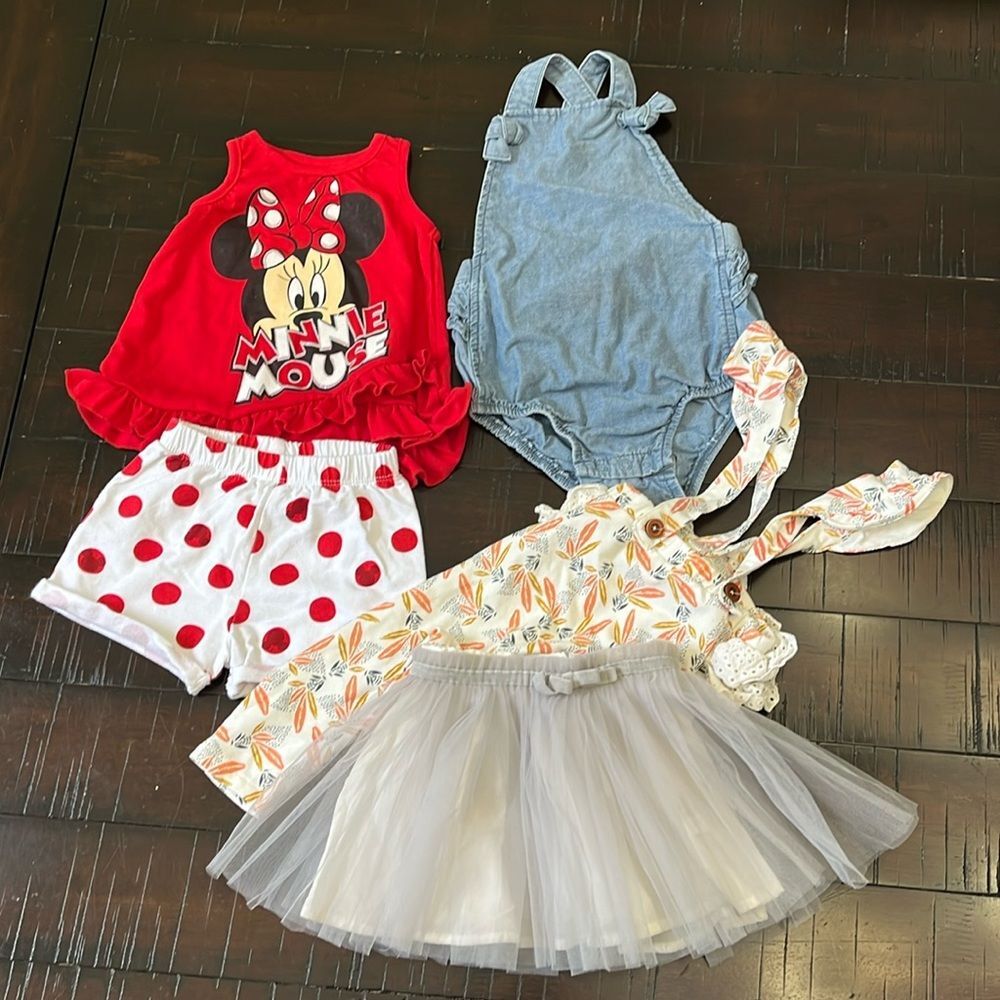 Baby girl 18 month clothes bundle, Disney set, overall romper, tutu